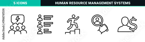 Corporate Management and Business Leadership Minimalist Monoline Icons. Geometric Line Art for Human Resources and Team Efficiency.