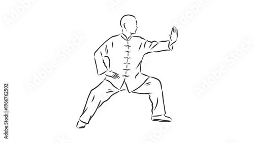A man practicing tai chi in a serene and peaceful environment