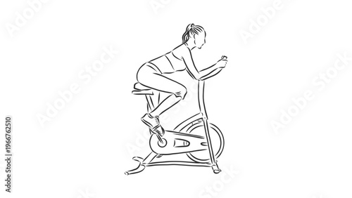 A woman exercising on a stationary bike in a modern gym
