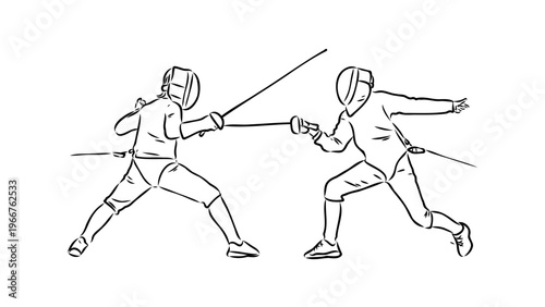 A vector graphic illustration of two fencers in action with swords