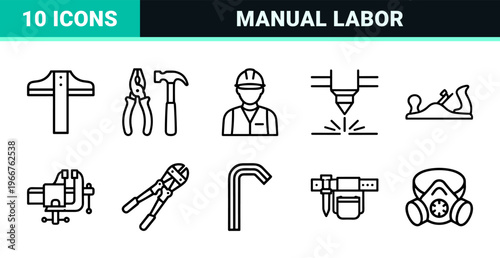 Construction and Carpentry Tools Minimalist Monoline Geometric Line Art for Professional Industrial Hardware Interface Design