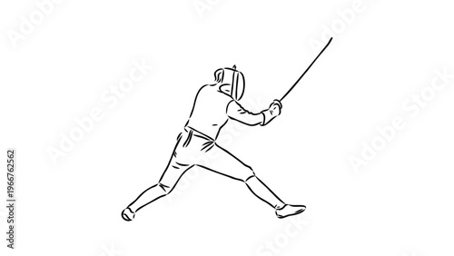 A vector graphic illustration of a fencer in action with a sword