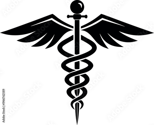 caduceus silhouette vector, Caduceus medical symbol vector
