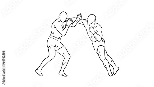 A minimalist line art illustration of two boxers in a fighting stance