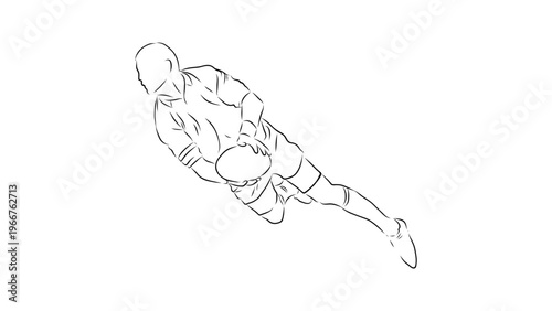 A minimalist line art illustration of a rugby player in motion