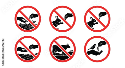Prohibited actions feeding wildlife livestock and birds illustrated in circles