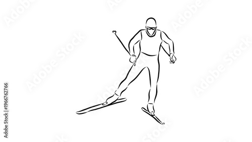 A minimalist vector illustration of a skier in motion on a white background