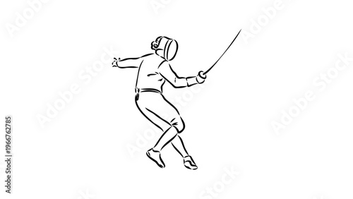 A minimalist vector illustration of a fencer in action with a sword