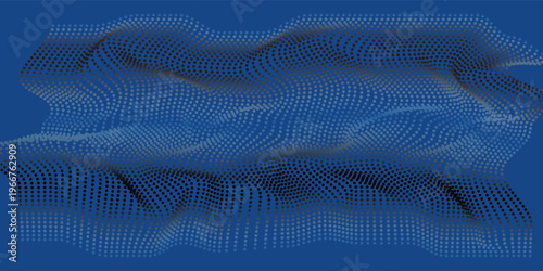 Abstract Blue Digital Wave Mesh Background With Data Grid, Motion Flow And Futuristic Technology Concept