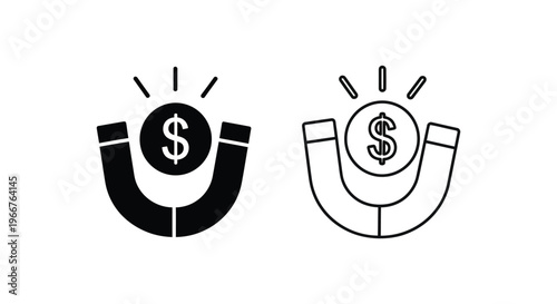 black and white icons of magnets attracting dollar signs Vector
