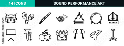 Musical Instruments and Audio Equipment Minimalist Geometric Line Art Outline Symbols for Professional Studio and Performance Branding