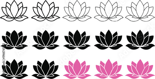 Decorative floral patterns with lotus flowers in black, purple, and pink hues