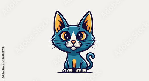 A charming cartoon blue cat with large, expressive eyes and pointy ears