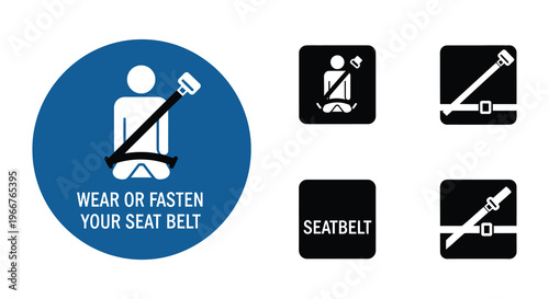 Two circular icons depicting a person wearing a seatbelt correctly