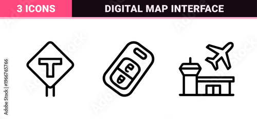 GPS Navigation and Road Infrastructure UI Elements with Minimalist Geometric Line Art and Precision Monoline Aesthetics for Mobile Apps.