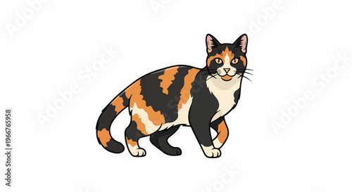 A calico cat with orange, black, and white patches is walking