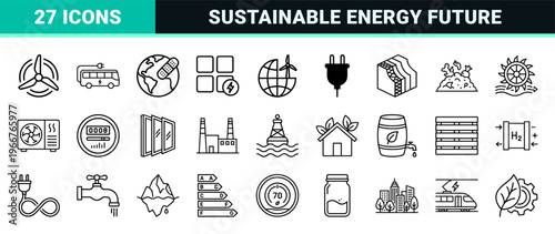 Net Zero Carbon Neutrality Minimalist Monoline Line Art. Geometric Sustainability and Renewable Energy Outline Graphics for Commercial UX.