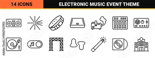 Nightclub and Electronic Music Culture Minimalist Monoline Geometric Line Art for UI Design and Modern Commercial Branding Applications