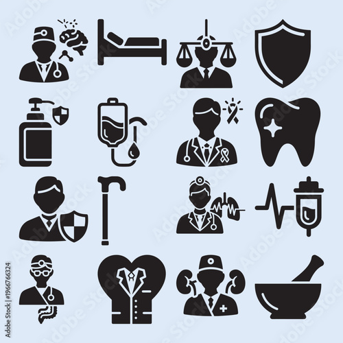 Medical icons set representing health care and science.