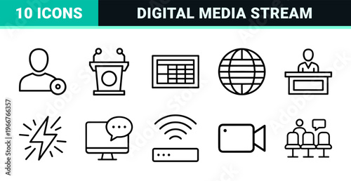 Journalism and Media Broadcasting Minimalist Monoline Geometric Line Art for News Agencies and Digital Content Creators