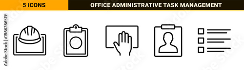 Minimalist Monoline Business Report Icons featuring Geometric Line Art Symbols for Corporate Data Analysis and Office Administration
