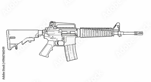 A black and white outline drawing of a rifle with a magazine