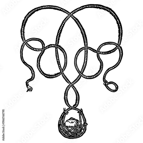 Intertwined Rope Knot Symbol, Heraldic Unity Emblem, Vintage Engraving