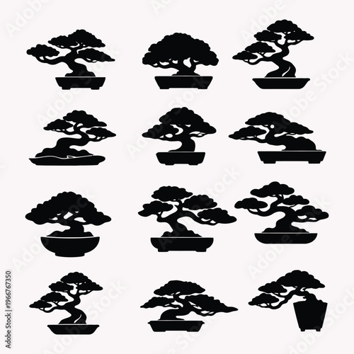 Bonsai tree silhouettes a collection of miniature japanese art forms