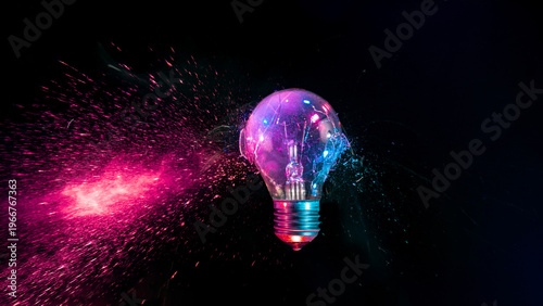 Fotografía Idea light bulb real exploding