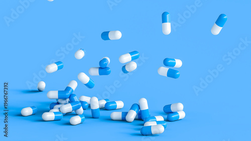 Bild auf Leinwand 3d capsule pills falling medicine healthcare concept