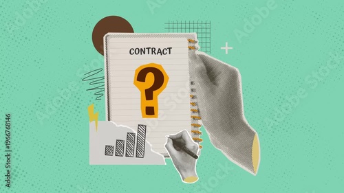 Halftone art collage a person s hand signing a contract with a pen