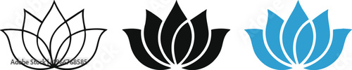 Three stylized lotus flower icons in varying color schemes