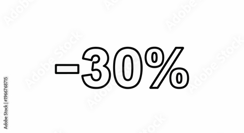 A bold, outline graphic displays "-30%" on a white background