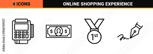 Minimalist Monoline E-commerce Icon Set featuring Geometric Line Art for Digital Shopping, Retail Marketing, and Logistics Utility Design