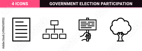 Democratic Election and Civic Engagement Outline Icons: minimalist Monoline Set for Voting, Government, and Political Campaigns.