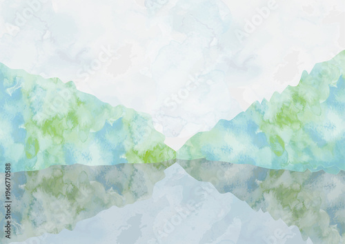 森と湖の水彩風の背景画