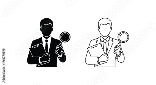 two businessmen holding magnifying glasses Vector