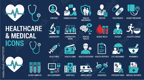Medical Symbols, Clinics, Infographics, Digital Environment, Modern Design Perspective