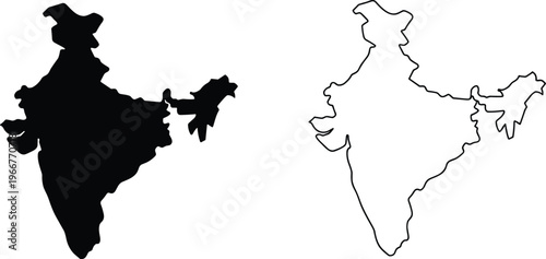 India map silhouette and outline vector illustration isolated on white background geographic country shape design simple editable cartography template for infographic use