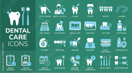 Dental Care Icons Showcase, Graphic Design, Digital Art, Modern Environment, Professional Viewpoint, Health Concept