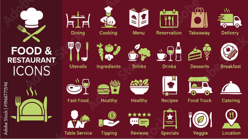 Cooking, Dining, Delivery, Healthy Choices - Graphic Design Elements