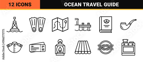 Nautical Voyage and Maritime Tourism Minimalist Monoline Line Art for Luxury Cruise Branding and Navigation Interface Design