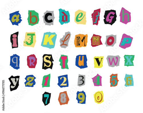 Vector alphabet of ransom note style collection and distortion artwork