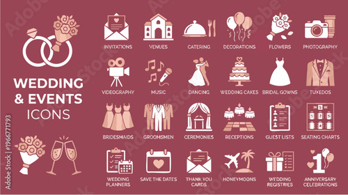 Celebration, Wedding Icons, Event Planning, Digital Graphics, Creative Design, Festive Atmosphere, Visual Art