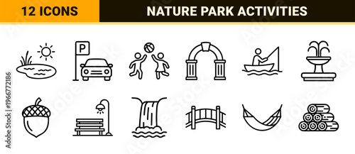 Outdoor Park Recreation and Nature Activities Minimalist Monoline Geometric Line Art for Commercial Wayfinding and Web Interface Design