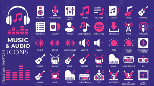 Music Icons Collection, Graphic Design, Digital Art, Vector Illustration, Creative Environment, Artistic Viewpoint, Audio Concept