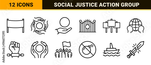 Humanitarian Peace and Global Unity Minimalist Monoline Line Art Set for Social Activism and Pacifism Campaign Design UI Elements