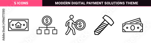Minimalist monoline personal finance icons featuring geometric line art for banking, investment tracking, and wealth management UI design.