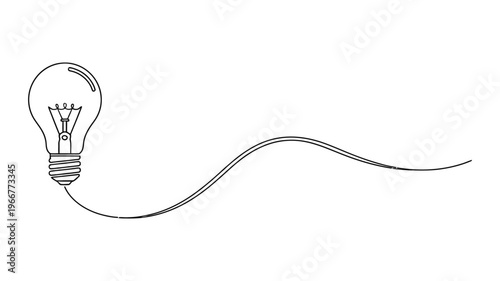 Continuous line drawing of a light bulb with a wavy cord.