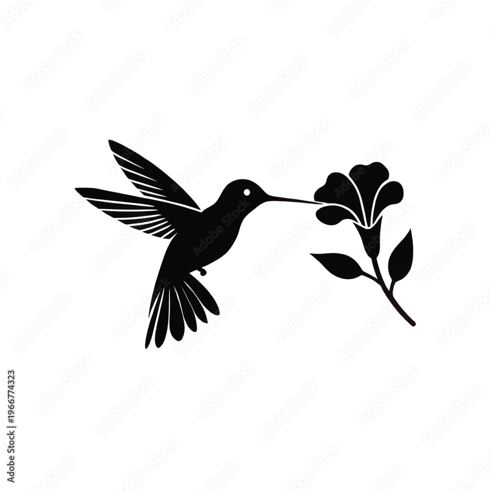 Fototapeta premium Graceful hummingbird feeding on delicate flowers in flight